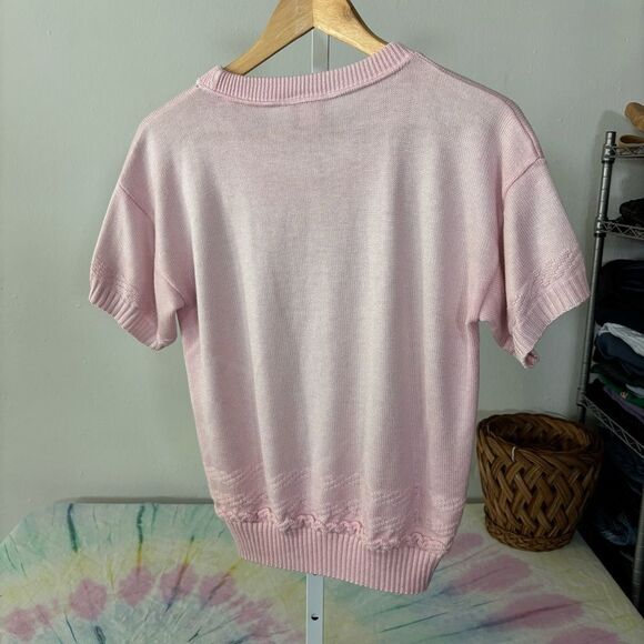 vintage Kenneth Too! Made in USA millennial pink shield Short Sleeve Sweater med - Picture 7 of 7